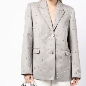 STINE GOYA Gray Blazer with Pearl and Crystal Details